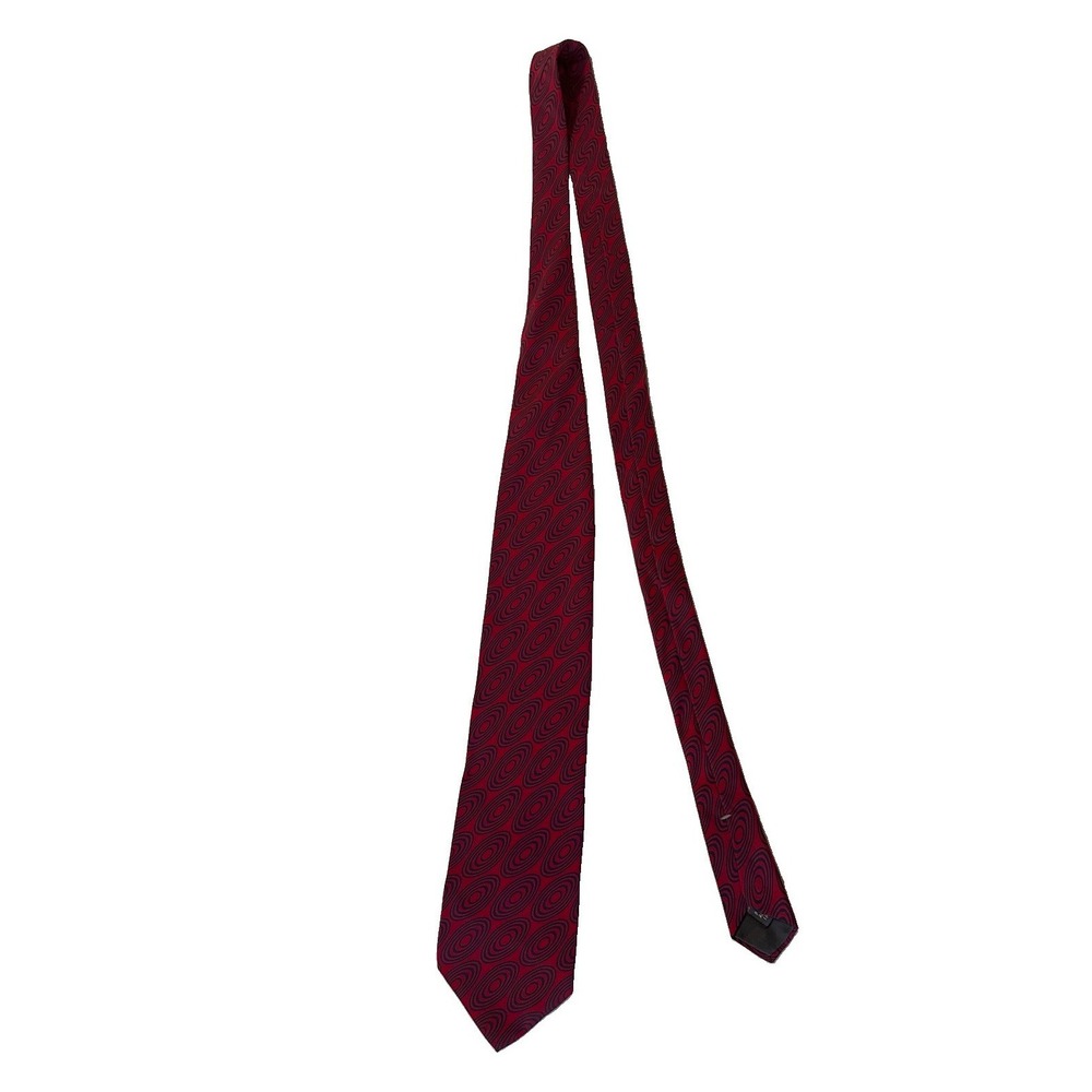 Jones New York Red/Black Geometric Woven Polyester Men's Tie Logo Accent